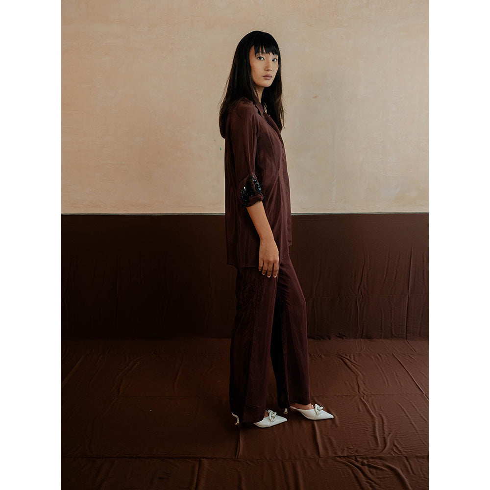 The Burnt Toast Brown Embroidered Cuff Co-Ord (Set of 2)