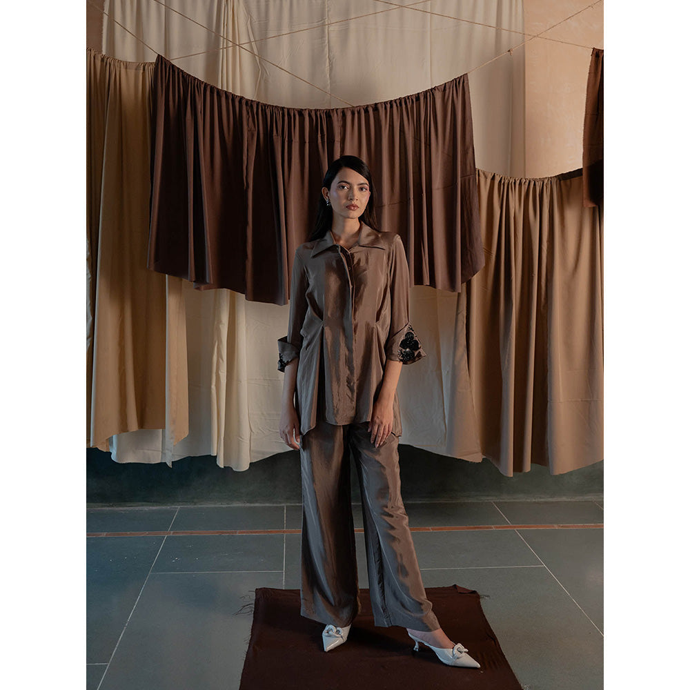 The Burnt Toast Brown Embroidered Cuff Co-Ord (Set of 2)