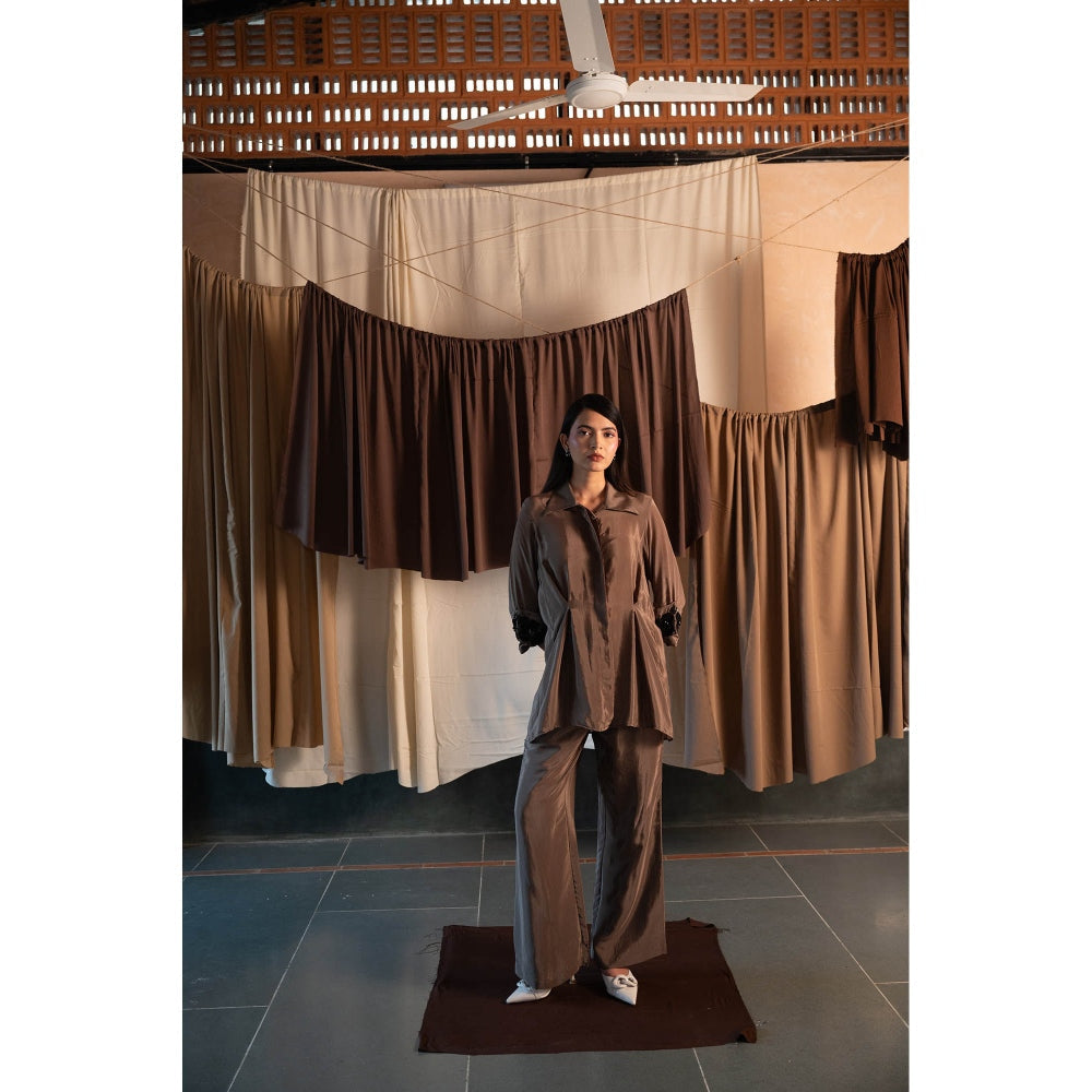 The Burnt Toast Brown Embroidered Cuff Co-Ord (Set of 2)