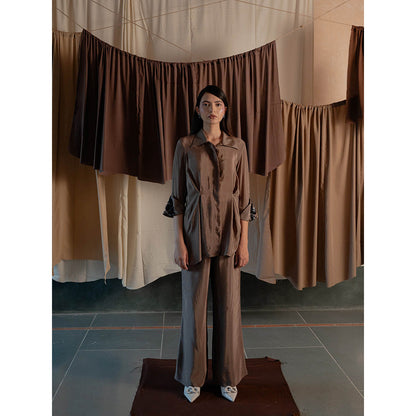 The Burnt Toast Brown Embroidered Cuff Co-Ord (Set of 2)