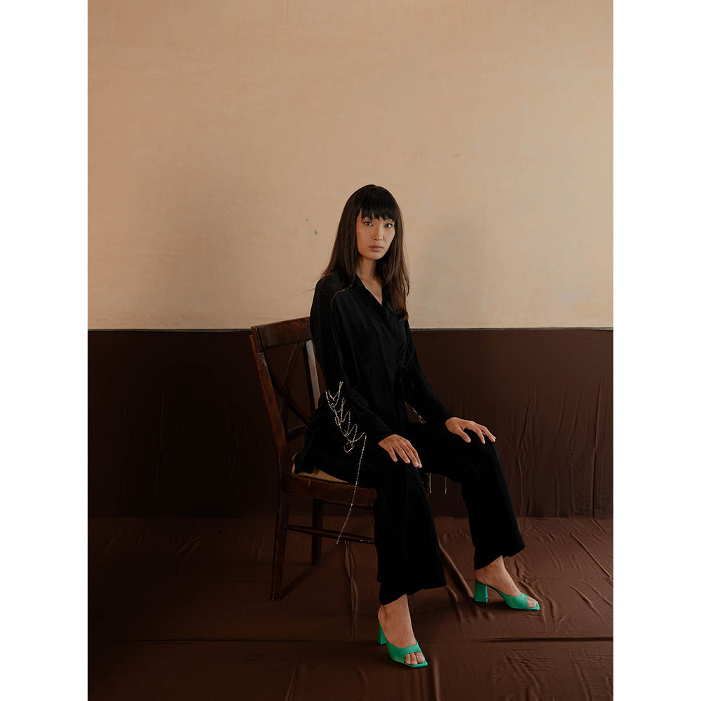 The Burnt Toast Black Criss Cross Sleeve Top