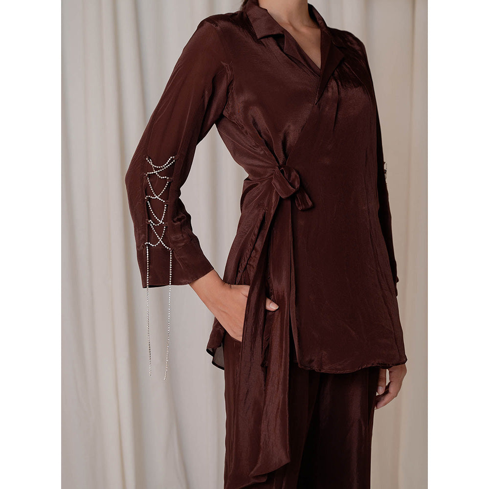 The Burnt Toast Brown Criss Cross Sleeve Top
