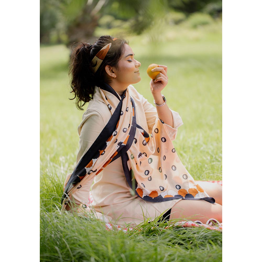 Thee Modern Roots Women Lotus Garden Silk Stole Cream