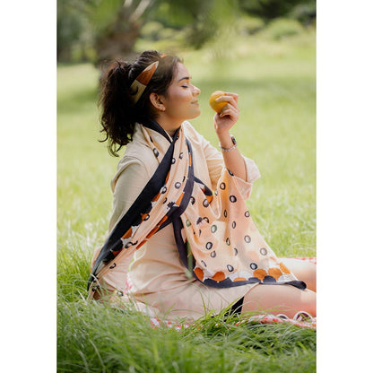 Thee Modern Roots Women Lotus Garden Silk Stole Cream