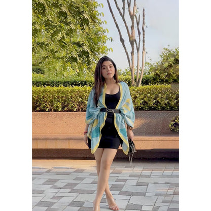 Thee Modern Roots Women Fantasy Floral Silk Stole Blue