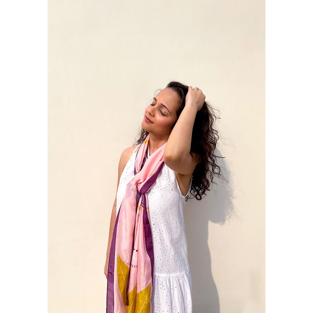 Thee Modern Roots Women Floral Cyclone Silk Stole Pink