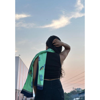 Thee Modern Roots Women Graceful Flutter Silk Stole Green