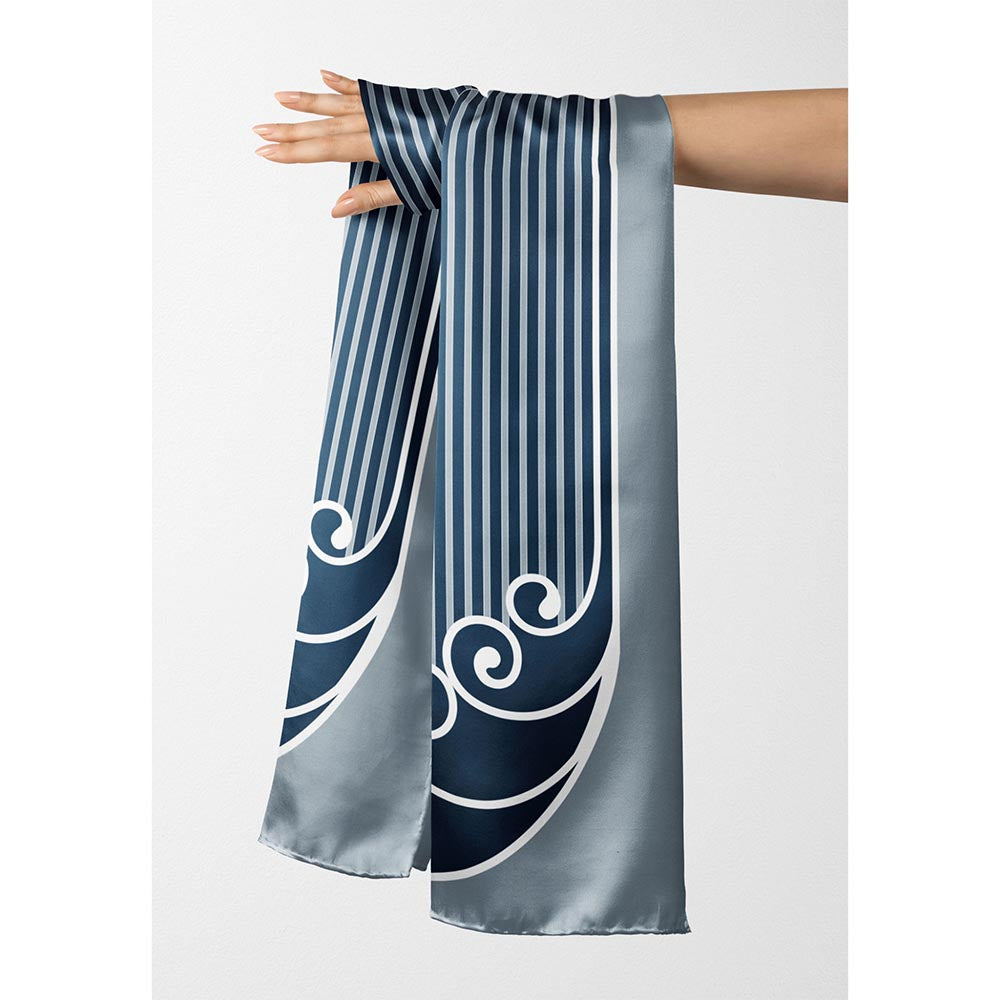 Thee Modern Roots Women Rhythmic Stripes Silk Stole Blue
