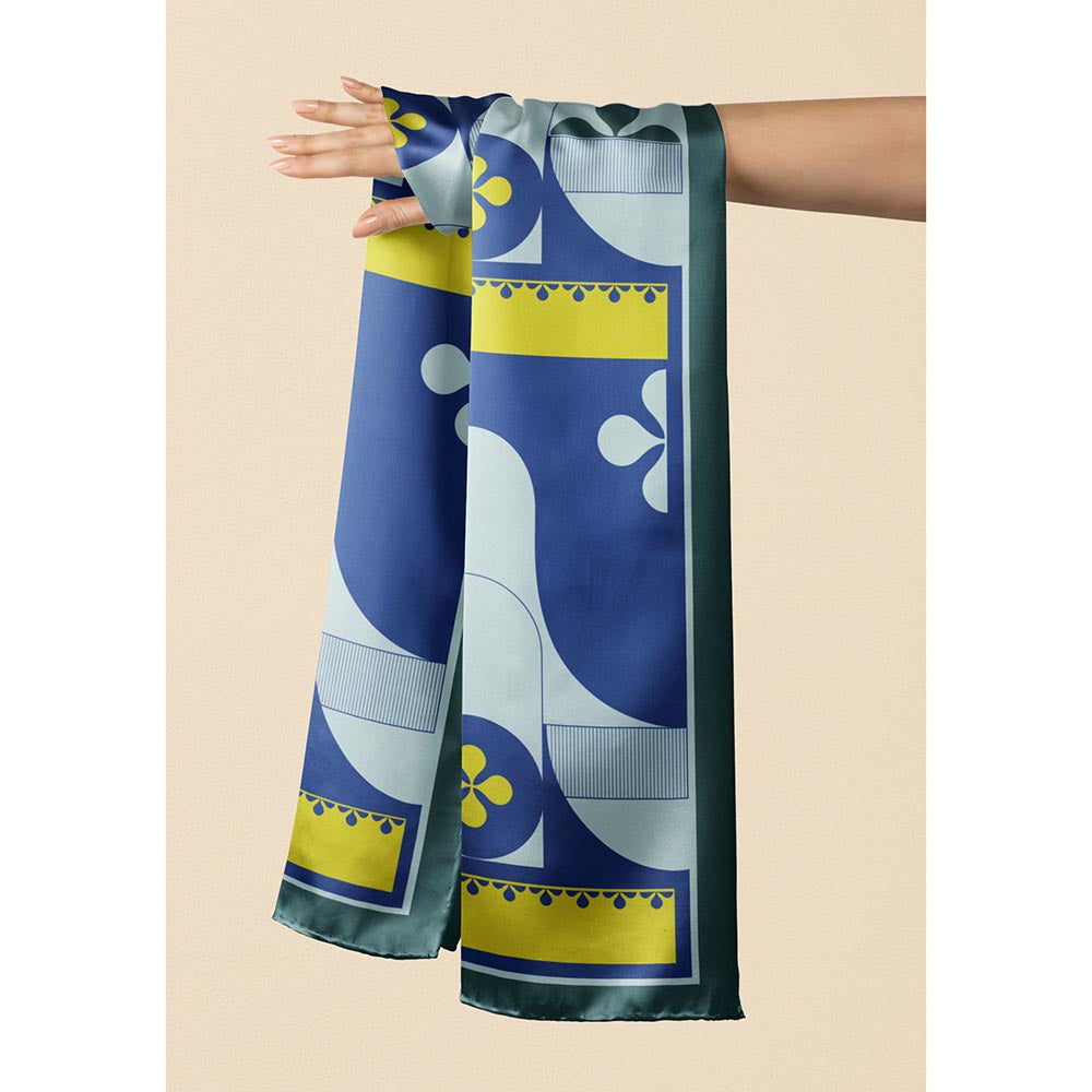 Thee Modern Roots Women River Run Ripple Silk Stole Navy Blue