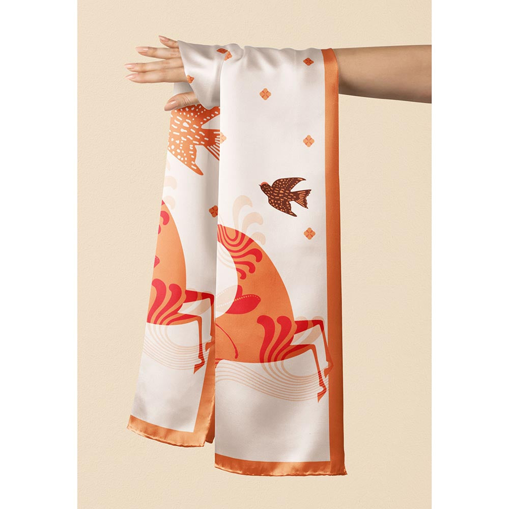 Thee Modern Roots Women Phoenix Rising Silk Stole Orange
