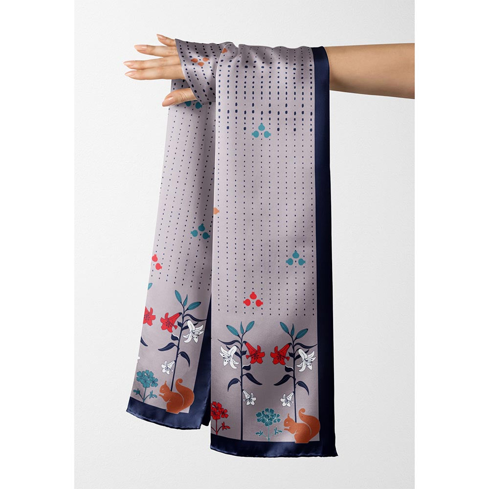 Thee Modern Roots Women Floral Serenade Silk Stole Grey