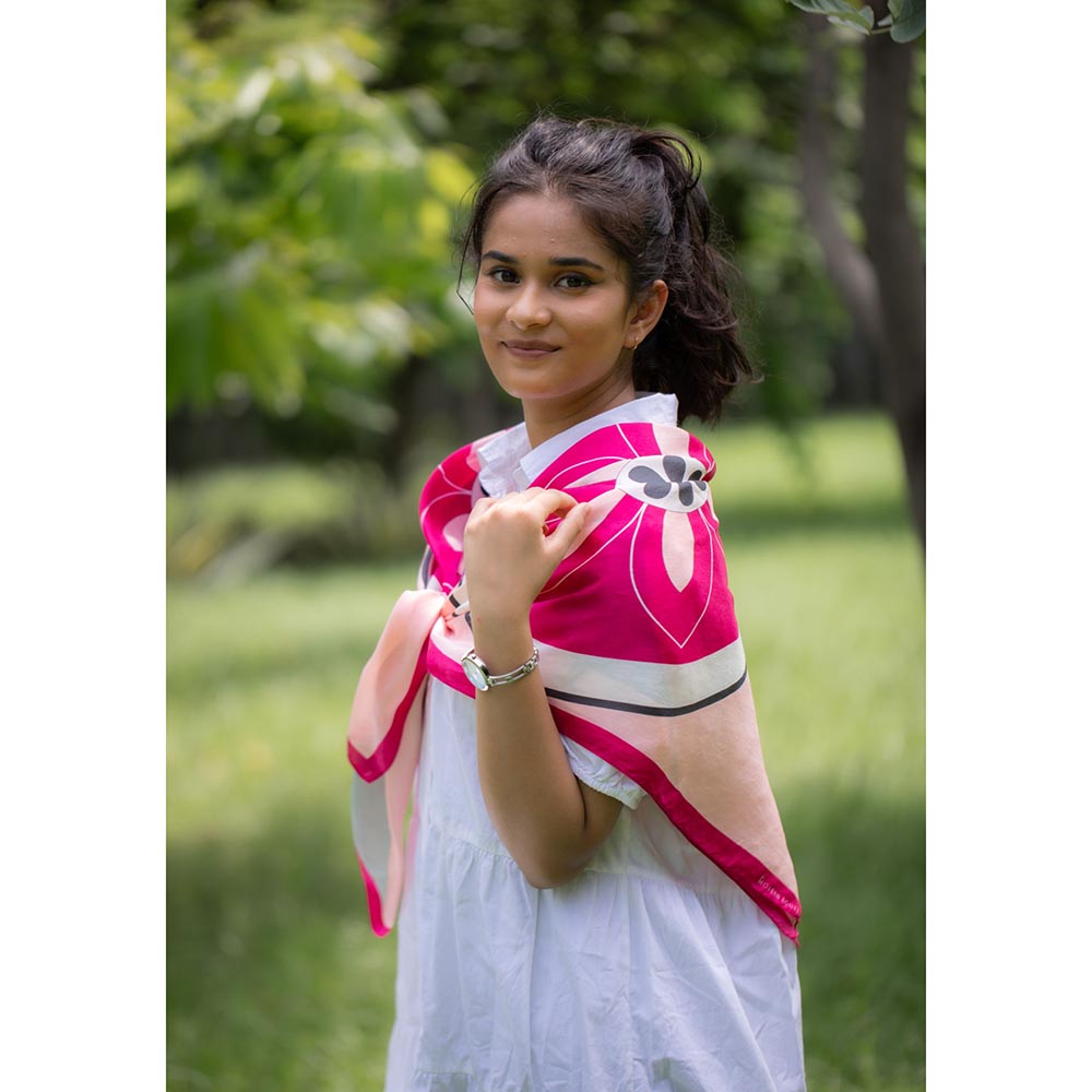 Thee Modern Roots Women Heart Flight Silk Scarf Pink