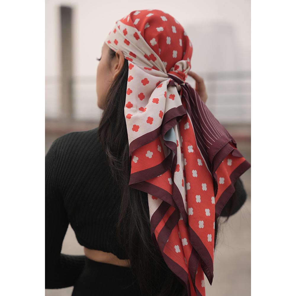 Thee Modern Roots Women Petite Petals Silk Scarf Red