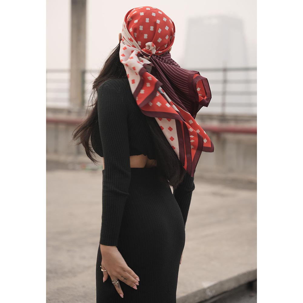 Thee Modern Roots Women Petite Petals Silk Scarf Red