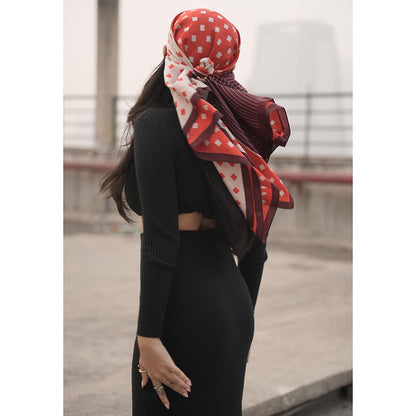 Thee Modern Roots Women Petite Petals Silk Scarf Red
