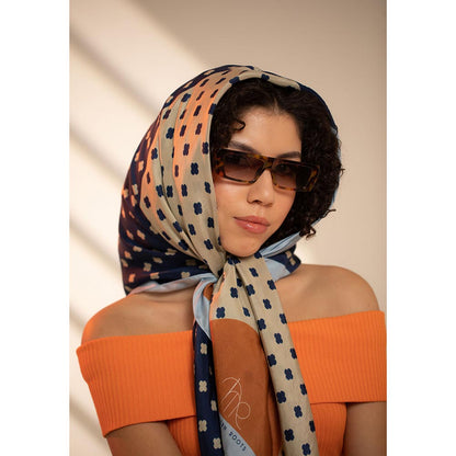 Thee Modern Roots Women Rhythmic Blues Silk Scarf Navy Blue