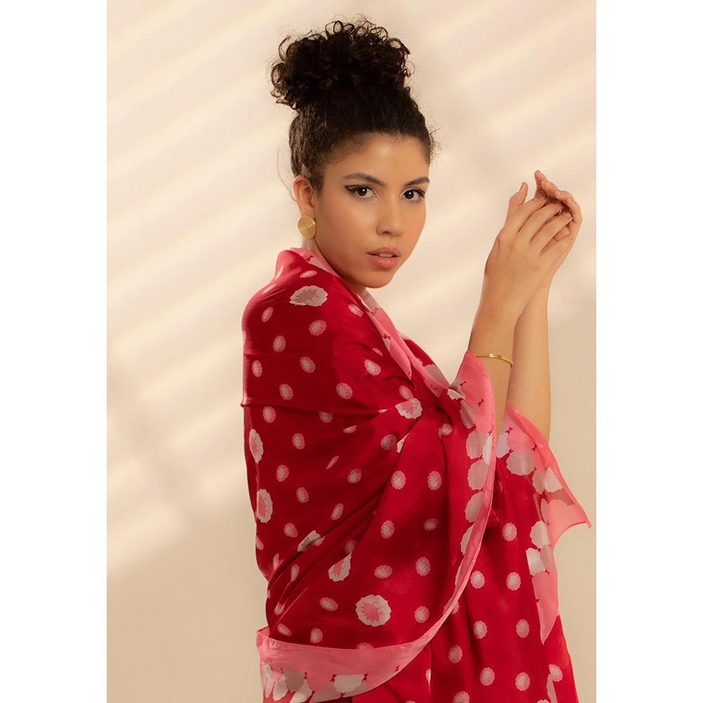 Thee Modern Roots Red Crimson Lotus Silk Dupatta