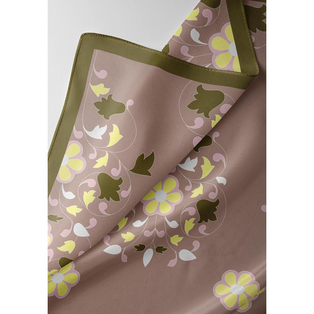 Thee Modern Roots Taupe Flower Fusion Silk Dupatta