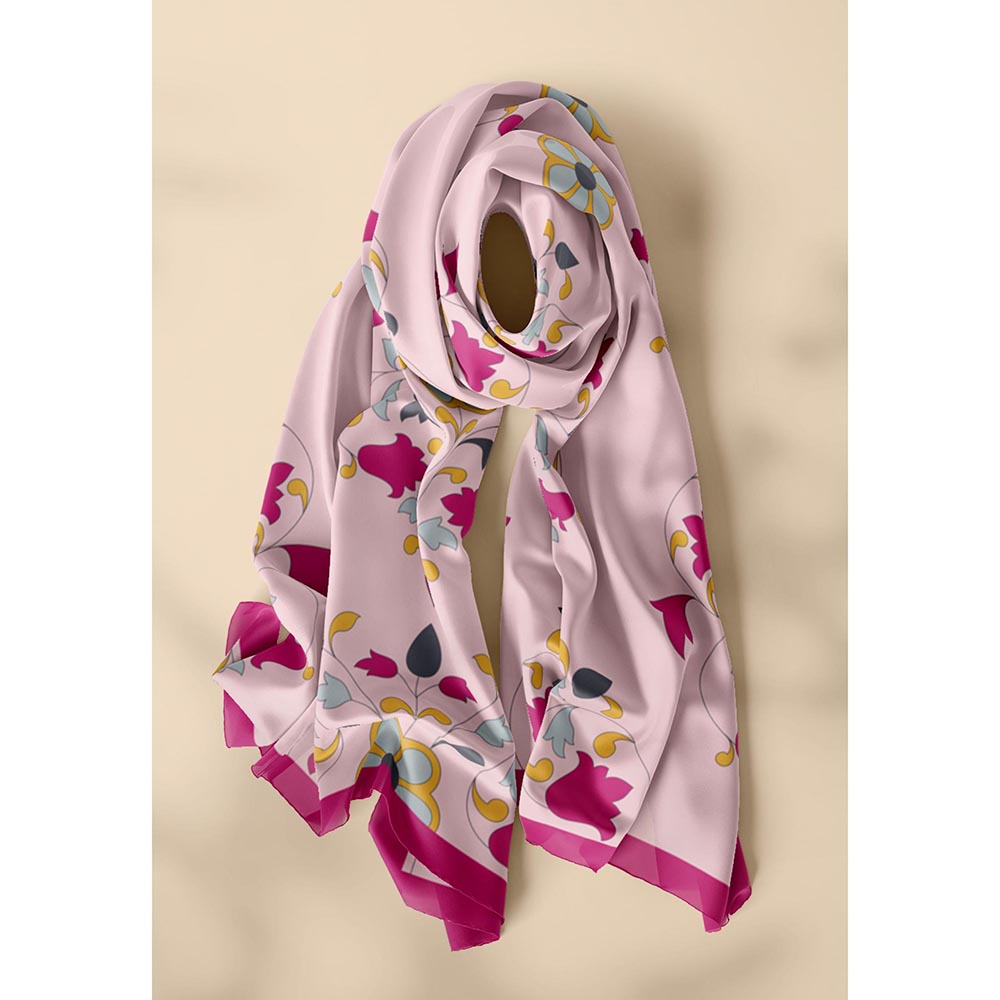 Thee Modern Roots Pink Flower Symphony Silk Dupatta