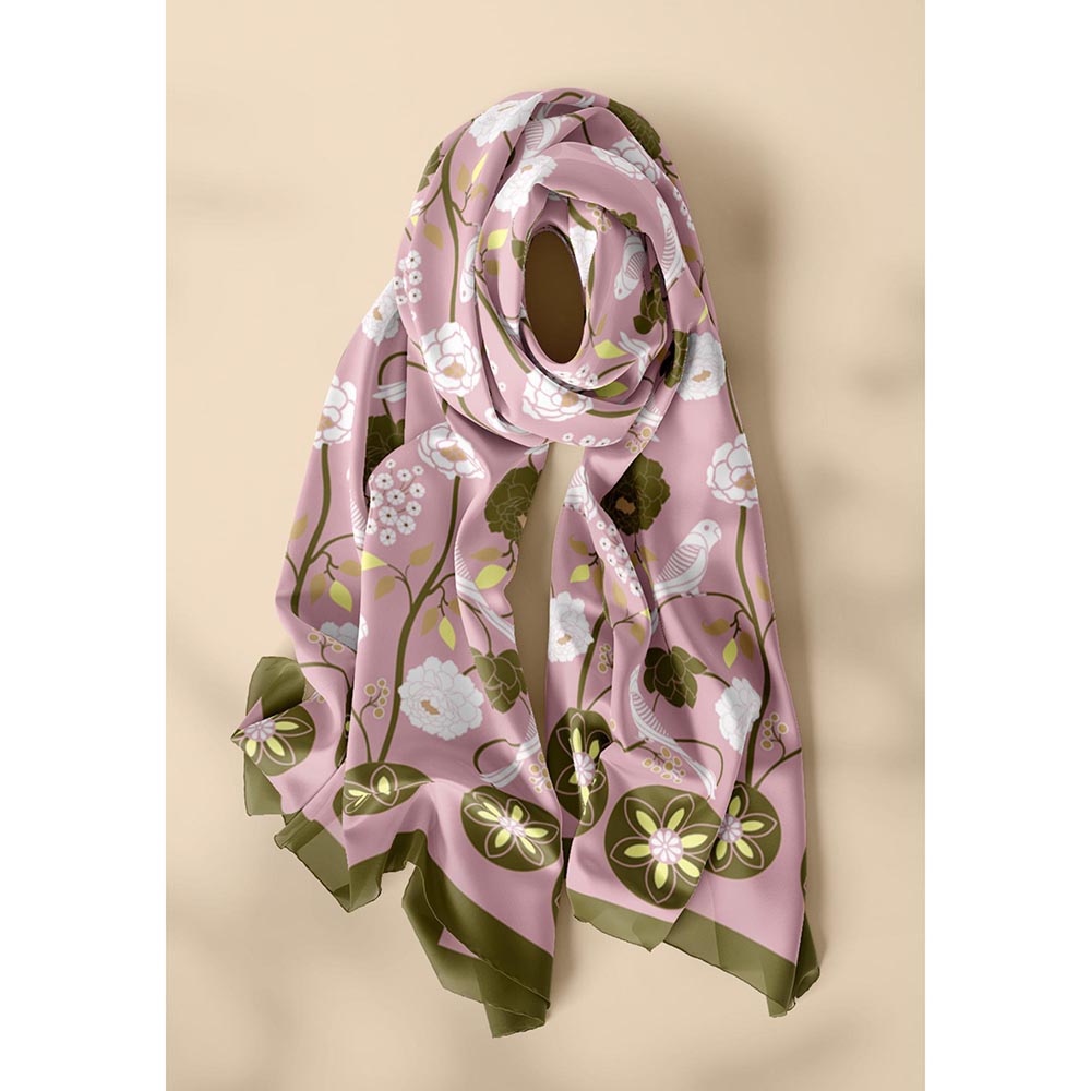 Thee Modern Roots Pink Talking Parrot Silk Dupatta