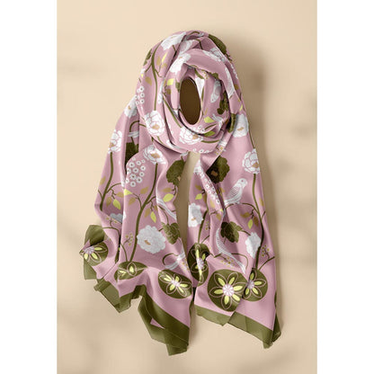 Thee Modern Roots Pink Talking Parrot Silk Dupatta