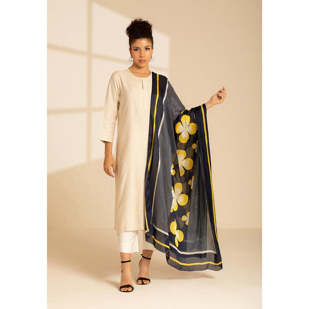 Thee Modern Roots Navy Blue Vintage Charm Silk Dupatta