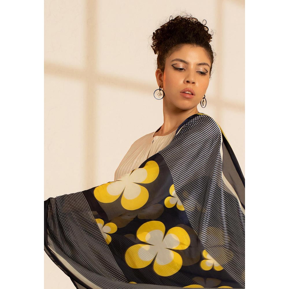Thee Modern Roots Navy Blue Vintage Charm Silk Dupatta