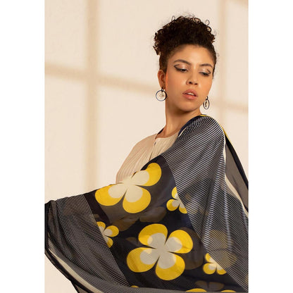 Thee Modern Roots Navy Blue Vintage Charm Silk Dupatta