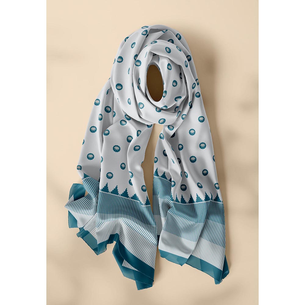 Thee Modern Roots Grey Lotus Blooms Silk Dupatta