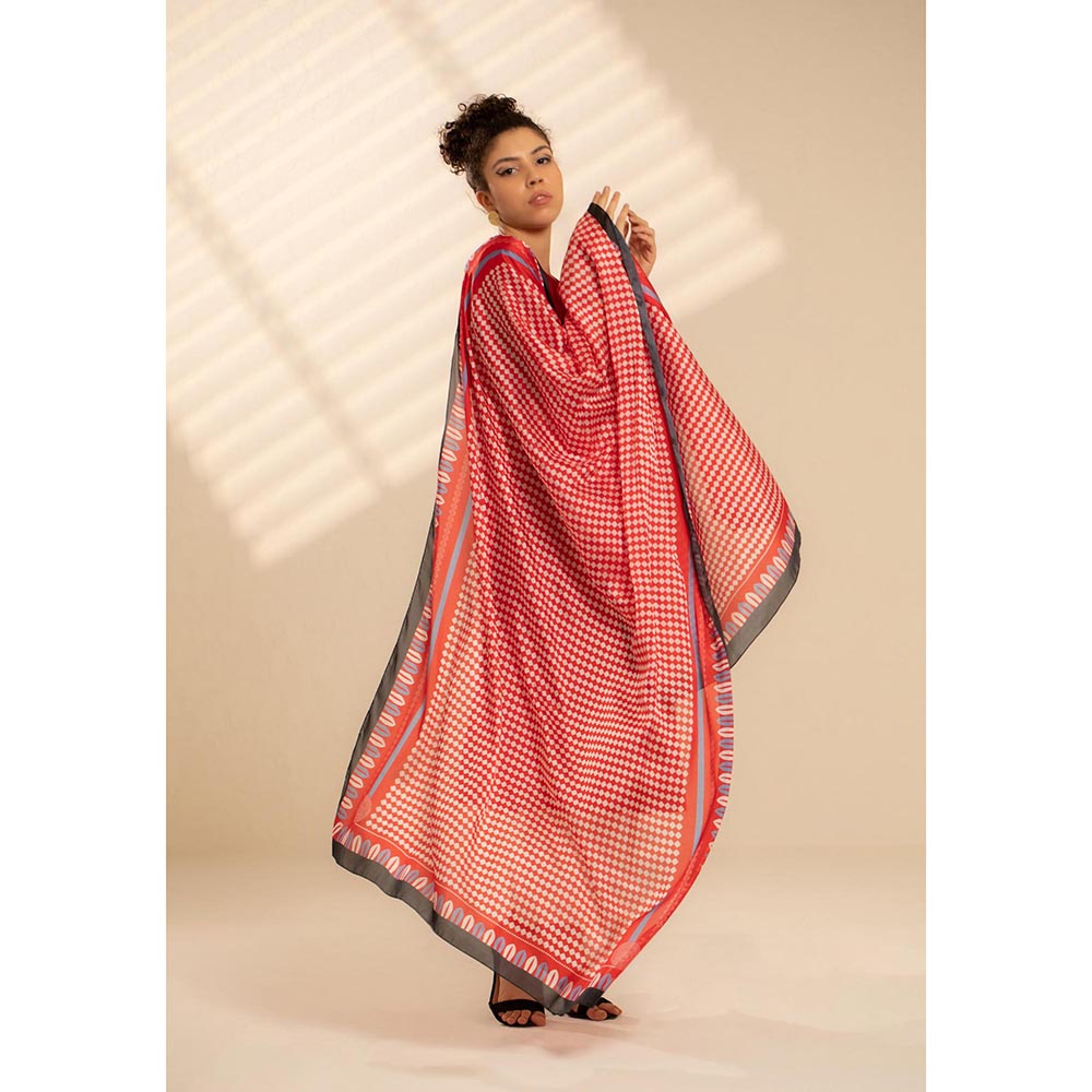 Thee Modern Roots Red Jeweled Mirage Silk Dupatta