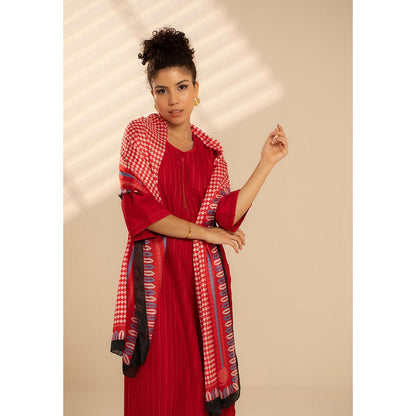 Thee Modern Roots Red Jeweled Mirage Silk Dupatta