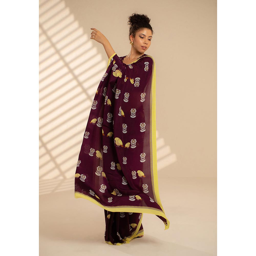 Thee Modern Roots Fluttering Beauty Printed Crepe Saree with Unstitched Blouse