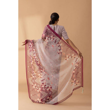 Thee Modern Roots Desert Mirage Mauve Printed Chiffon Saree with Unstitched Blouse