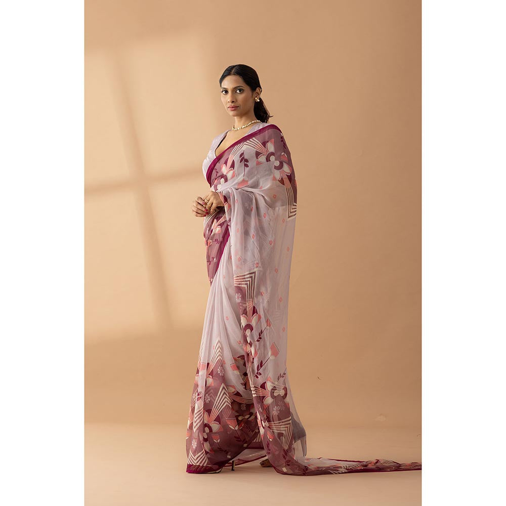 Thee Modern Roots Desert Mirage Mauve Printed Chiffon Saree with Unstitched Blouse