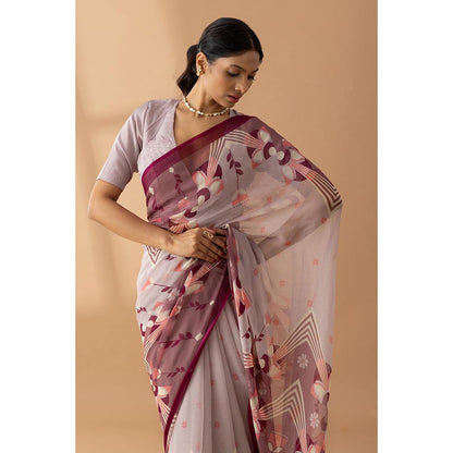 Thee Modern Roots Desert Mirage Mauve Printed Chiffon Saree with Unstitched Blouse