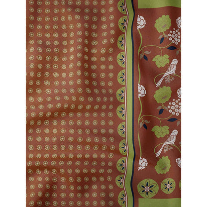 Thee Modern Roots Floral and Fauna Printed Crepe Saree with Unstitched Blouse
