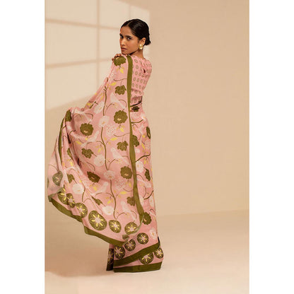 Thee Modern Roots Paradise Blooms Printed Crepe Saree with Unstitched Blouse