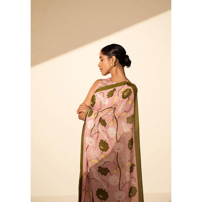 Thee Modern Roots Paradise Blooms Printed Crepe Saree with Unstitched Blouse
