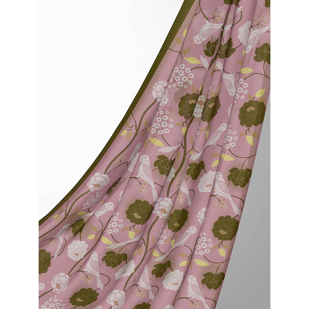 Thee Modern Roots Paradise Blooms Printed Crepe Saree with Unstitched Blouse