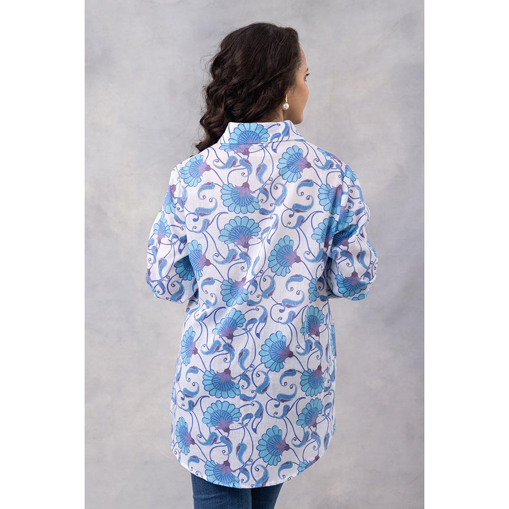 Thee Modern Roots Powder Blue Vine Cotton Mul Shirt