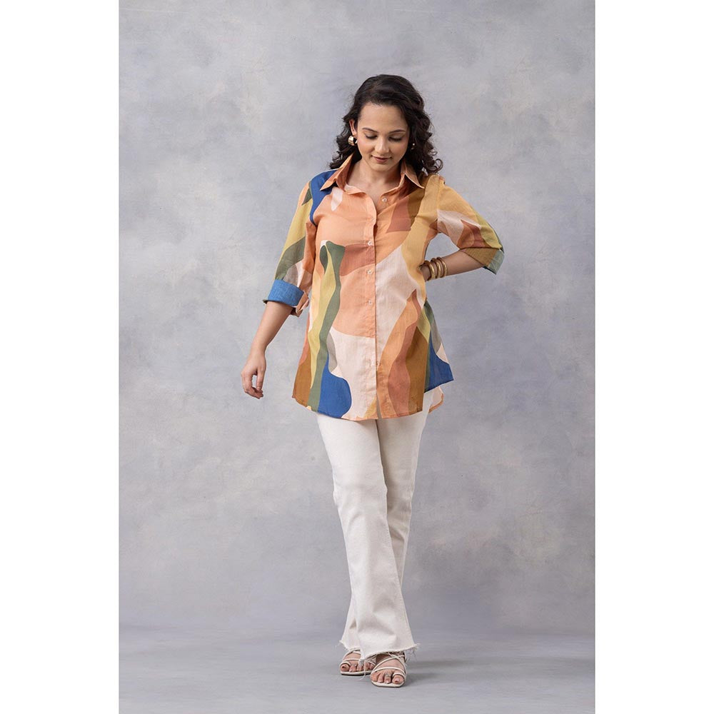 Thee Modern Roots Sandstone Print Cotton Mul Shirt - Multi-Color
