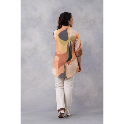 Thee Modern Roots Sandstone Print Cotton Mul Shirt - Multi-Color