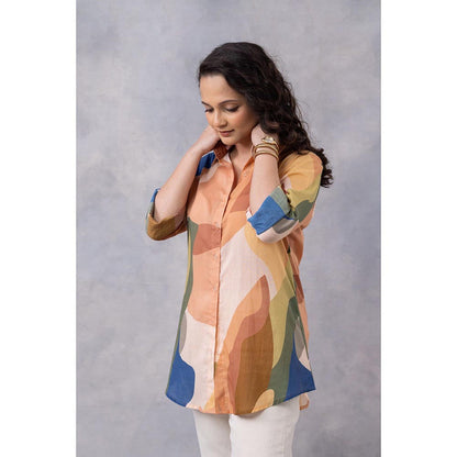 Thee Modern Roots Sandstone Print Cotton Mul Shirt - Multi-Color