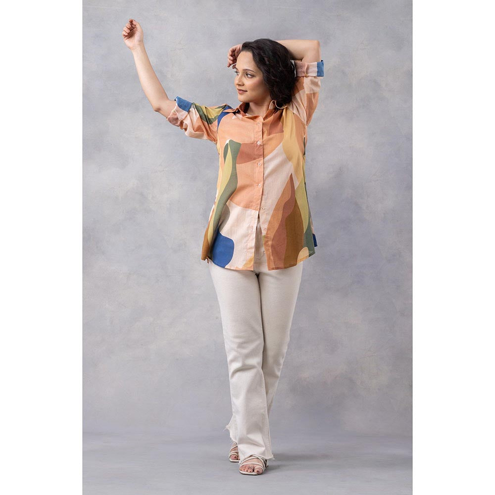 Thee Modern Roots Sandstone Print Cotton Mul Shirt - Multi-Color