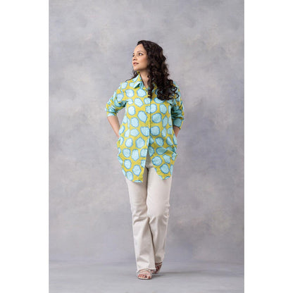 Thee Modern Roots Mango Polka Print Cotton Mul Shirt - Multi-Color