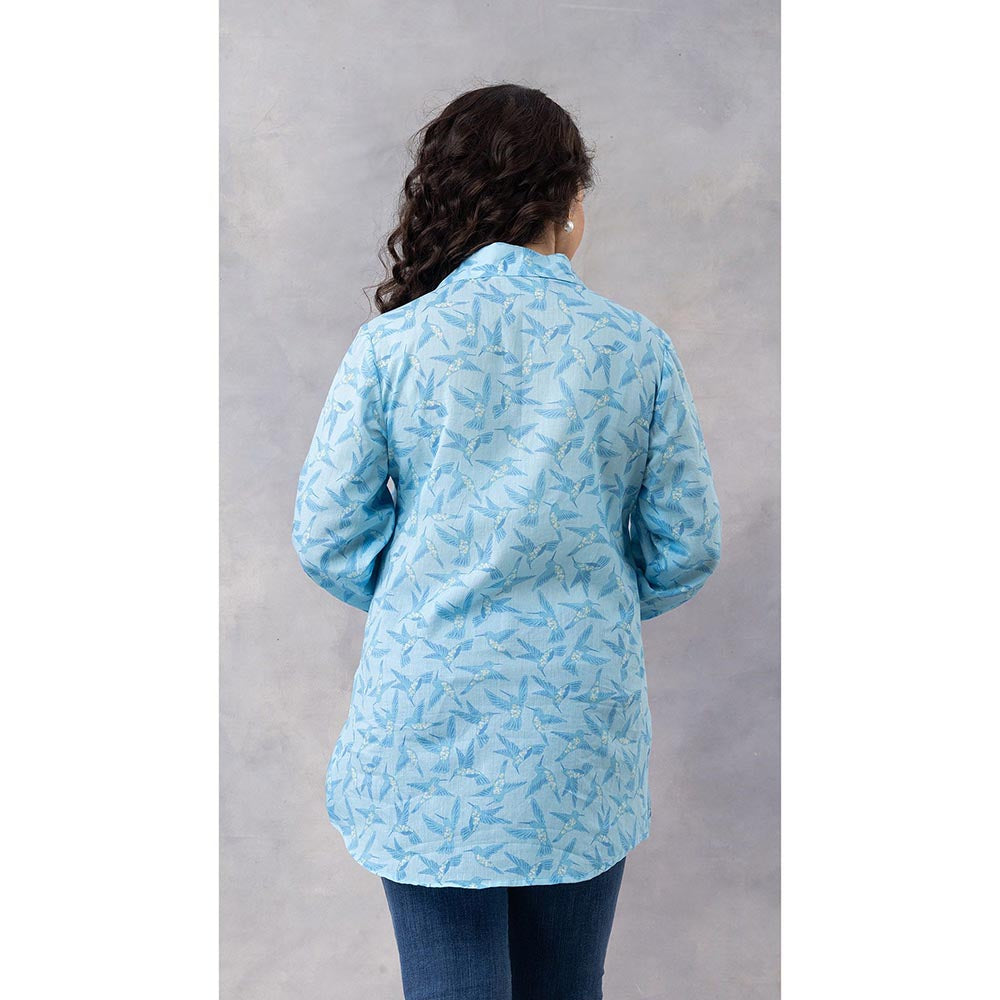 Thee Modern Roots Ice Blue Floral Flight Cotton Mul Printed Shirt