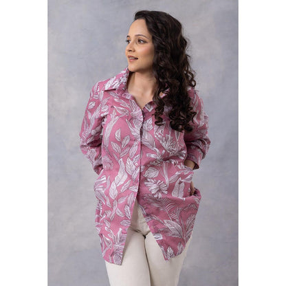Thee Modern Roots Rosewood Tropical Print Cotton Mul Shirt - Pink