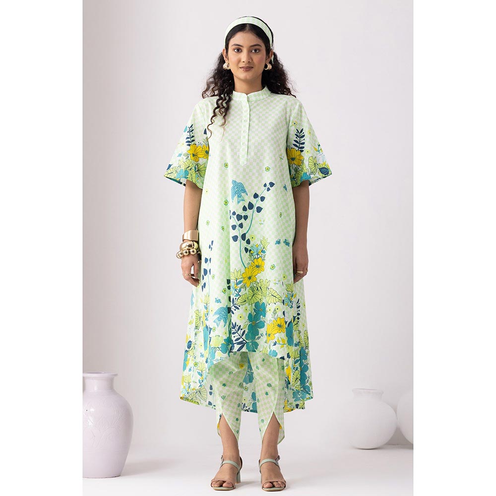 Thee Modern Roots Checkered Neon Green Kurta