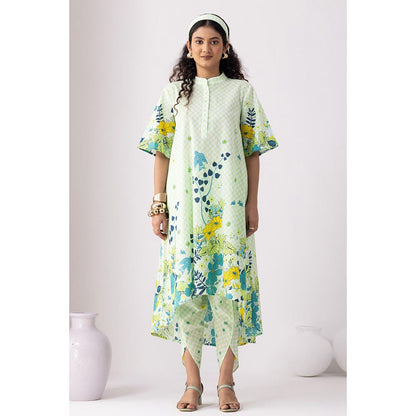 Thee Modern Roots Checkered Neon Green Kurta