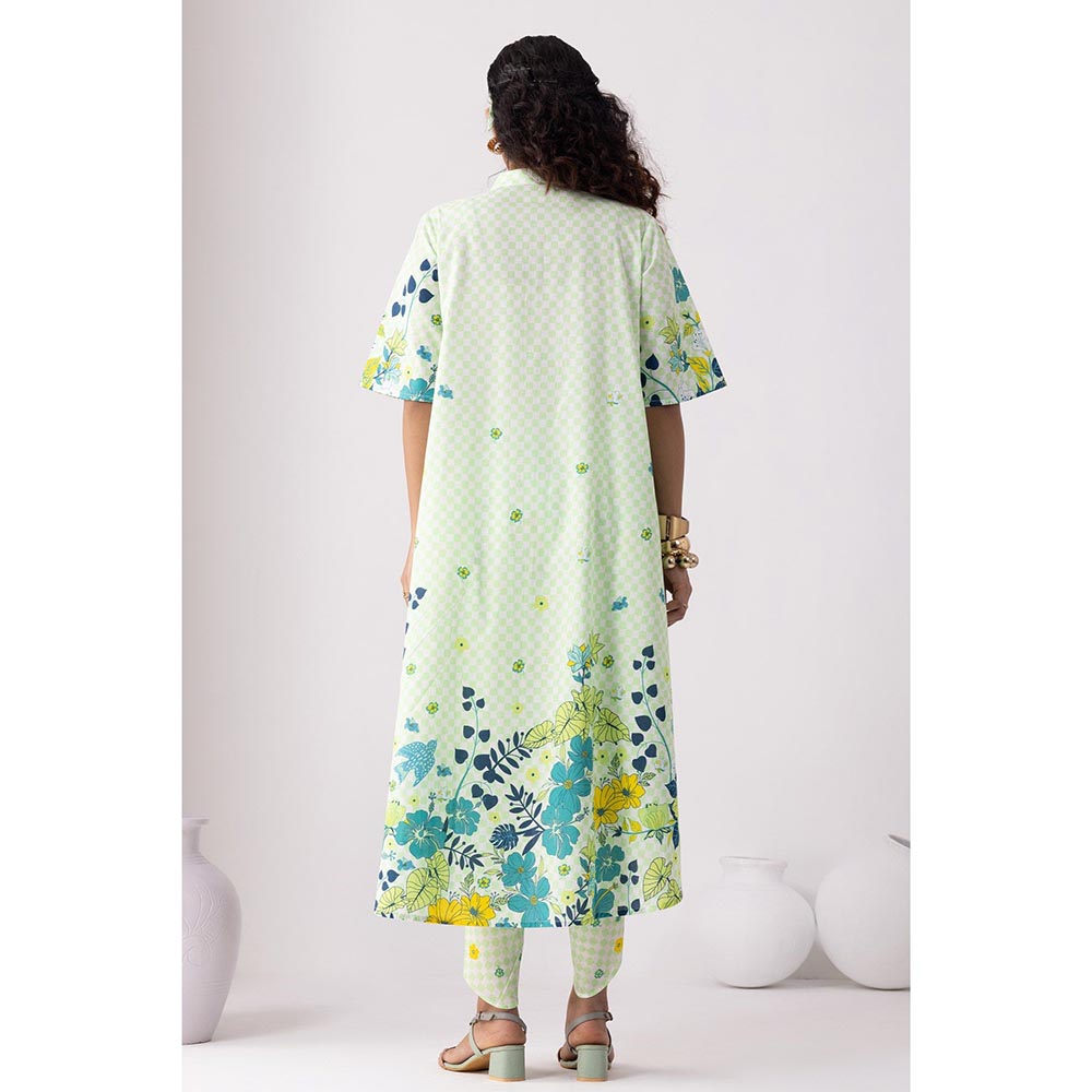 Thee Modern Roots Checkered Neon Green Kurta